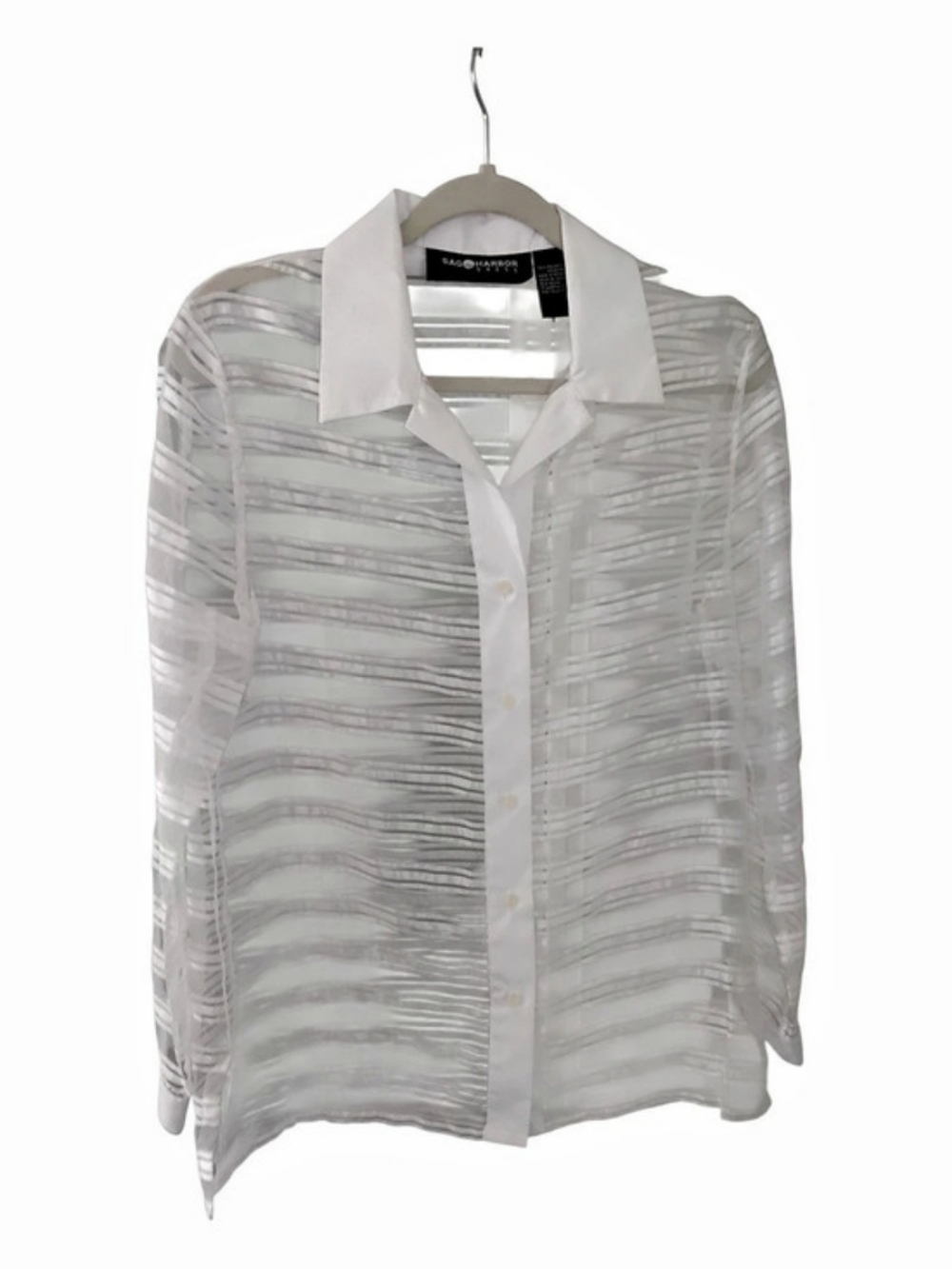 Sag Harbor Sheer White Button-Down Blouse 10